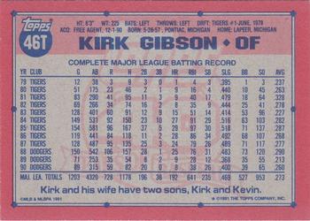 1991 Topps Traded - Gray Card Stock (Pack Version) #46T Kirk Gibson Back