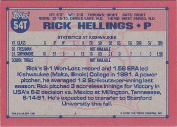 1991 Topps Traded - Gray Card Stock (Pack Version) #54T Rick Helling Back