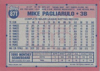 1991 Topps Traded - Gray Card Stock (Pack Version) #87T Mike Pagliarulo Back