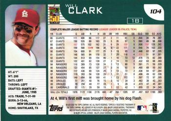 2001 Topps #104 Will Clark Back