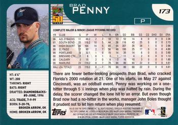 2001 Topps #173 Brad Penny Back