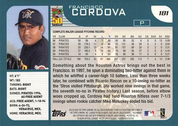 2001 Topps #181 Francisco Cordova Back