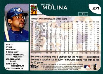 2001 Topps #271 Bengie Molina Back