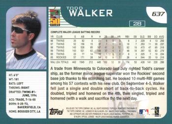2001 Topps #637 Todd Walker Back