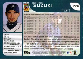 2001 Topps #726 Ichiro Suzuki Back