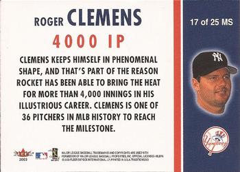 2003 Fleer Tradition - Milestones #17 MS Roger Clemens Back