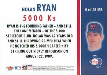 2003 Fleer Tradition - Milestones #9 MS Nolan Ryan Back