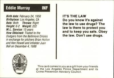 1990 Los Angeles Dodgers Police #NNO Eddie Murray Back