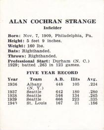 1941 St. Louis Browns (W753) #NNO Alan Strange Back