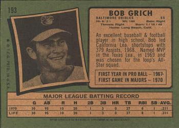 2001 Topps Archives #65 Bob Grich Back