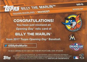 2017 Topps Opening Day - Mascot Relics #MR-B Billy the Marlin Back