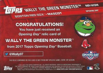2017 Topps Opening Day - Mascot Relics #MR-WGM Wally the Green Monster Back