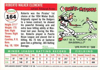 2001 Topps Archives Reserve #17 Roberto Clemente Back