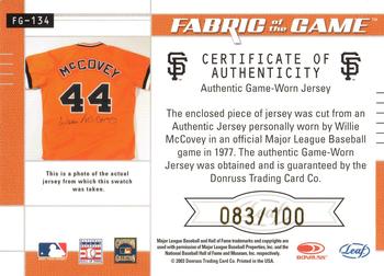 2003 Leaf Certified Materials - Fabric of the Game Base #FG-134 Willie McCovey Back
