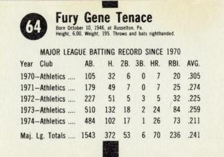 1975 Hostess Twinkies #64 Gene Tenace Back