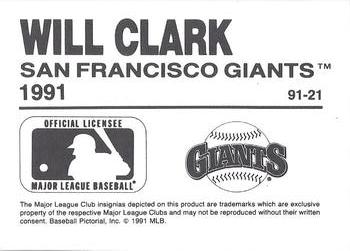 1991 Playball U.S.A. (Unlicensed) #91-21 Will Clark Back