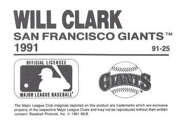 1991 Playball U.S.A. (Unlicensed) #91-25 Will Clark Back