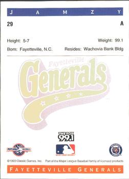 1993 Classic Best Fayetteville Generals #29 Jamzy Back