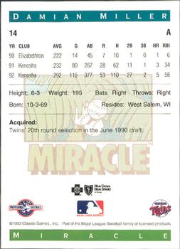 1993 Classic Best Fort Myers Miracle #14 Damian Miller Back