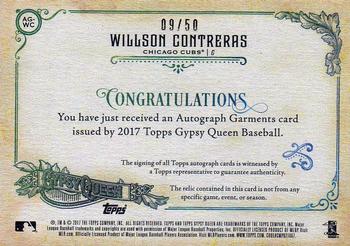 2017 Topps Gypsy Queen - Autograph Garments #AG-WC Willson Contreras Back