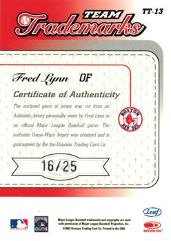 2003 Leaf Limited - Team Trademarks Threads Prime #TT-13 Fred Lynn Back