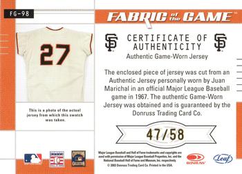 2003 Leaf Certified Materials - Fabric of the Game Debut Year #FG-98 Juan Marichal Back