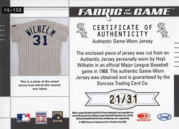 2003 Leaf Certified Materials - Fabric of the Game Jersey Number #FG-108 Hoyt Wilhelm Back