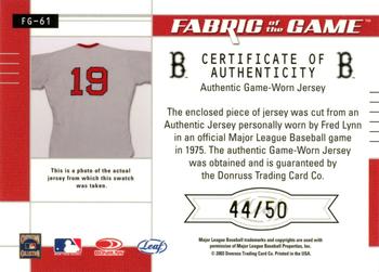 2003 Leaf Certified Materials - Fabric of the Game Position #FG-61 Fred Lynn Back