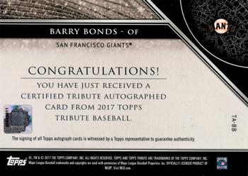 2017 Topps Tribute - Tribute Autographs Black #TA-BB Barry Bonds Back