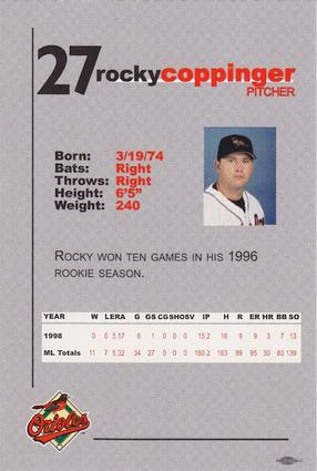 1999 Baltimore Orioles SGA Photocards #NNO Rocky Coppinger Back