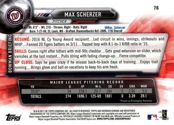 2017 Bowman Chrome #76 Max Scherzer Back