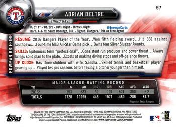 2017 Bowman Chrome #97 Adrian Beltre Back