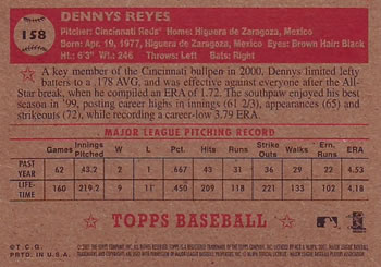 2001 Topps Heritage #158 Dennys Reyes Back