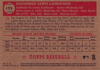 2001 Topps Heritage #173 Ray Lankford Back