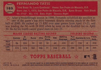 2001 Topps Heritage #183 Fernando Tatis Back