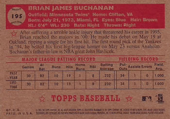 2001 Topps Heritage #195 Brian Buchanan Back