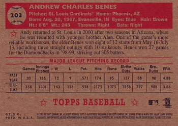 2001 Topps Heritage #203 Andy Benes Back