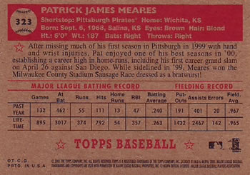 2001 Topps Heritage #323 Pat Meares Back