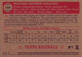 2001 Topps Heritage #340 Mike Williams Back