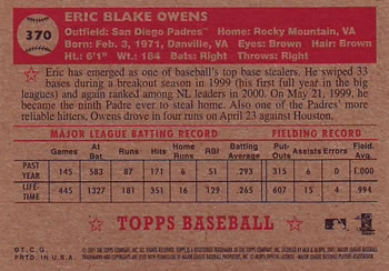2001 Topps Heritage #370 Eric Owens Back