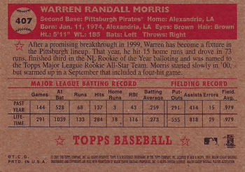 2001 Topps Heritage #407 Warren Morris Back