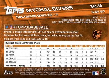 2017 Topps Baltimore Orioles #BAL-14 Mychal Givens Back