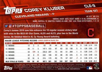 2017 Topps Cleveland Indians #CLE-9 Corey Kluber Back