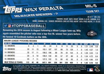 2017 Topps Milwaukee Brewers #MIL-5 Wily Peralta Back