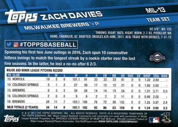 2017 Topps Milwaukee Brewers #MIL-13 Zach Davies Back