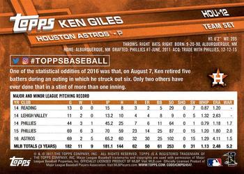 2017 Topps Houston Astros #HOU-12 Ken Giles Back