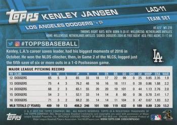 2017 Topps Los Angeles Dodgers #LAD-11 Kenley Jansen Back