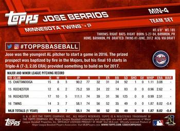 2017 Topps Minnesota Twins #MIN-4 Jose Berrios Back
