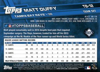 2017 Topps Tampa Bay Rays #TB-12 Matt Duffy Back