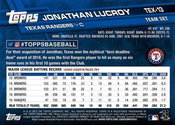 2017 Topps Texas Rangers #TEX-13 Jonathan Lucroy Back